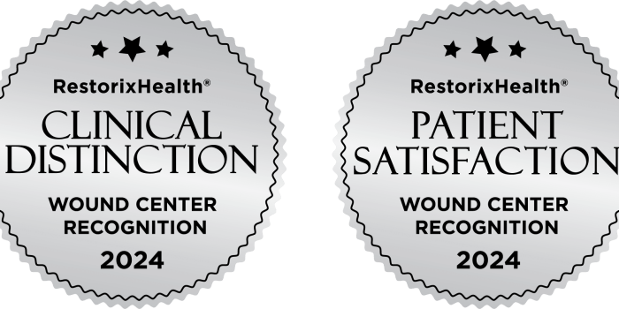 RestorixHealth 2024 awards for clinical distinction and patient satisfaction in wound center recognition.