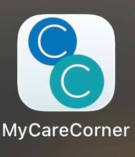 MyCareCorner app logo with two overlapping blue circles.
